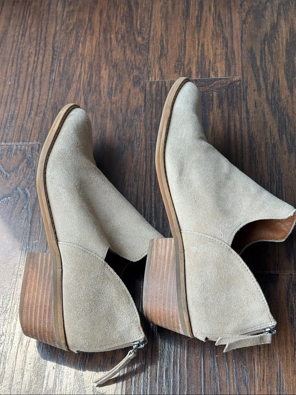 Lucky Brand Beige Suede Ankle Booties with Back Zip